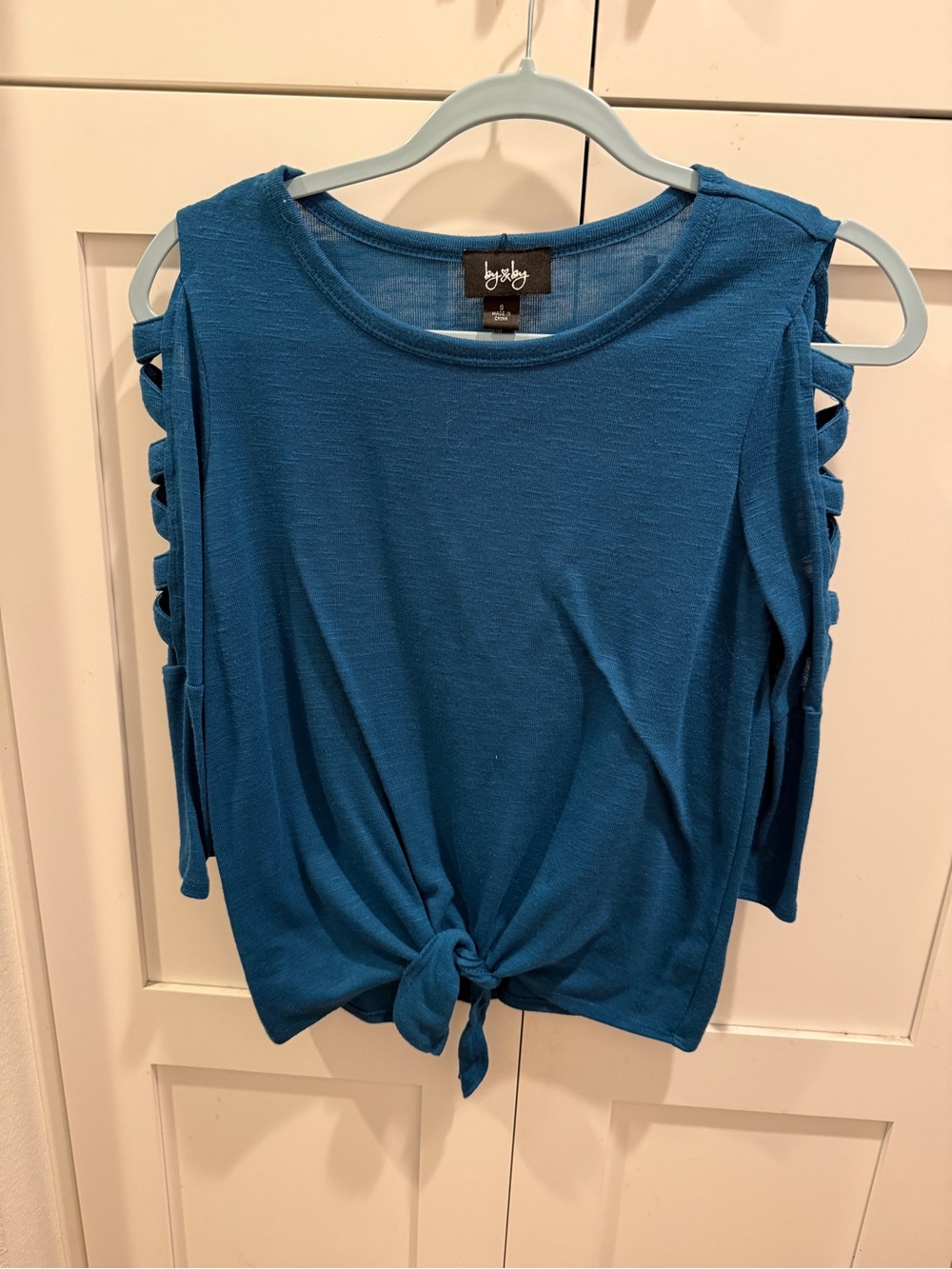 by & by Teal Cold-Shoulder Knot-Front Crop Top